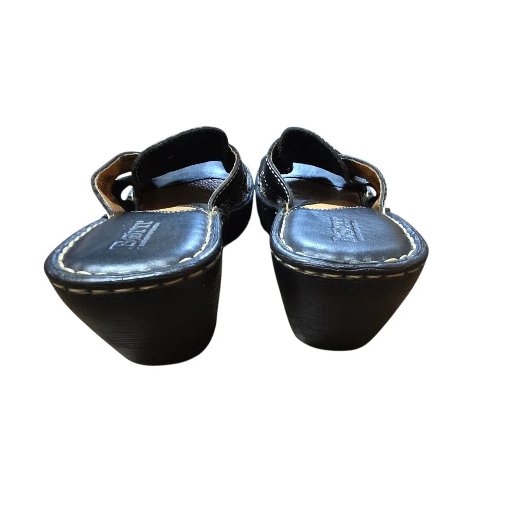 Born Black Leather Woven Wedge Sandals Slides Comfort‎ Shoes Women's Size 8 / 39